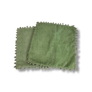 Set of 2 Sage Green 16" Pillow Cover Velour Stripe Zip Closure